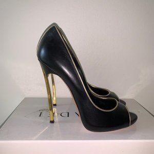 Casadei Skyhigh Stiletto Blade Black Leather Peep-Toe Pumps